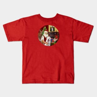 Santa at Home with his White Pit Bull Kids T-Shirt